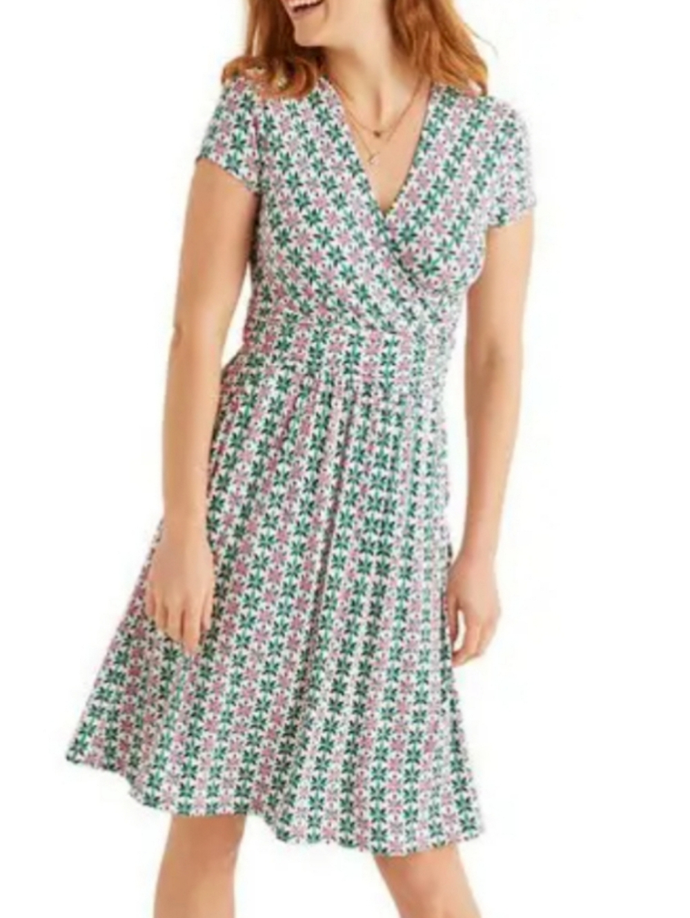 Boden Lola Jersey Dress Size 6 In Ivory Plumeria  Short Sleeve Cottagecore Boho